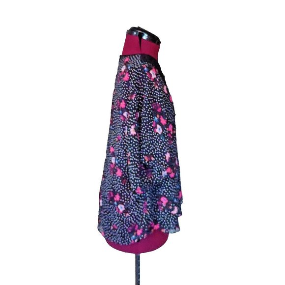 Express Blouse Multicolor Women Size Large Semi Sheer Keyhole Back Lace Trim - Picture 5 of 11